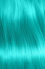 Vibrant Teal Hair Texture – Close-up of silky, teal-colored hair with a smooth and shiny finish.