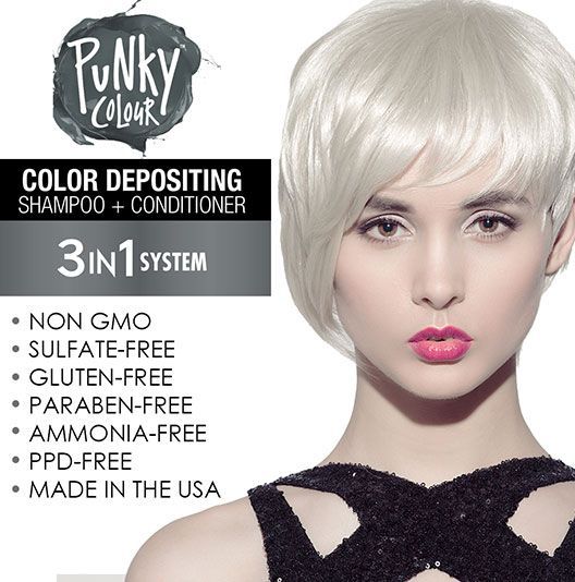 Diamondista Model with Platinum Hair - A model with platinum-silver hair showcasing Punky Colour Diamondista, a sulfate-free color-depositing shampoo.