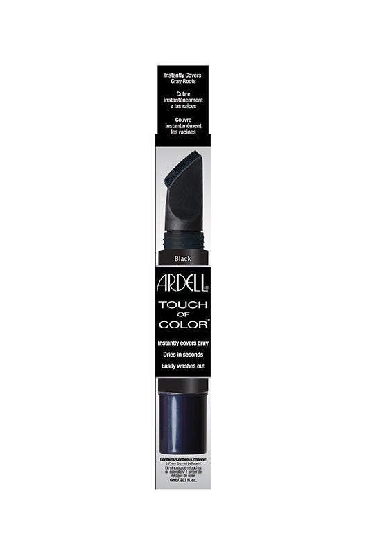 Ardell Touch of Color black root cover-up – A precision applicator brush designed to instantly cover gray roots in a black shade.