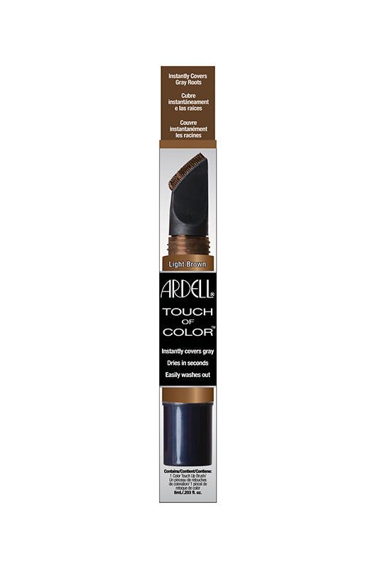 Ardell Touch of Color Light Brown root cover-up – A precision applicator brush designed to instantly cover gray roots in a light brown shade.