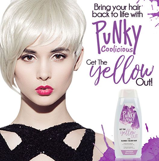 Coolicious Model with Platinum Hair - A model with icy platinum hair showcasing Punky Colour Coolicious, a toning shampoo for silver and blonde hair.