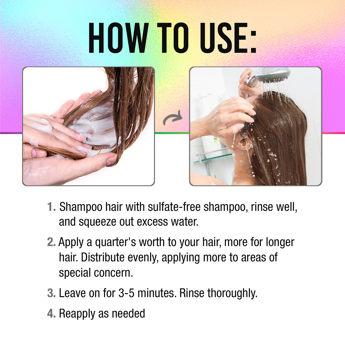 Instructions on how to use sulfate-free shampoo with visual steps and text.
