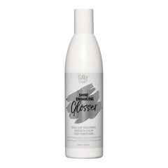 White bottle of 'Shine Enhancing Glosser' on a white background
