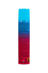 Back view of Jerome Russell TEMP’RY hair color spray can, showing product information and safety warnings.