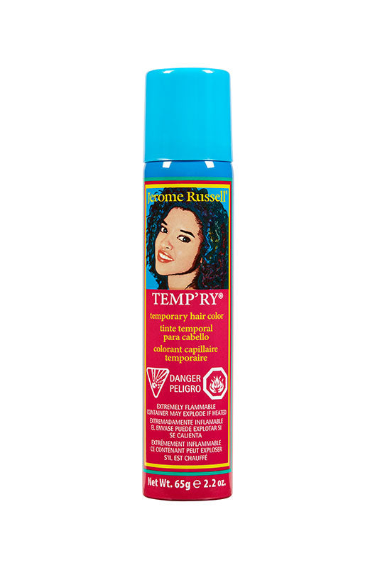 Jerome Russell TEMP’RY temporary hair color spray in blue, 2.2 oz can.