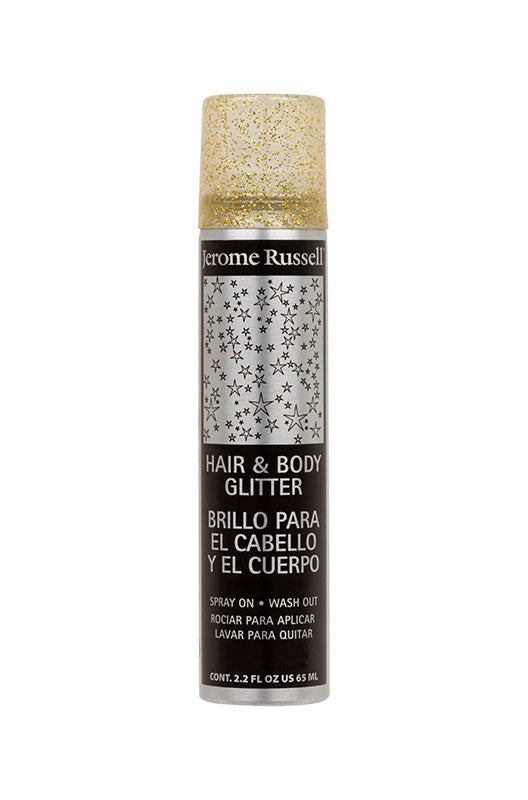 Jerome Russell Hair & Body Glitter – A shimmering gold spray for hair and body, adding sparkle to any look with an easy wash-out formula.