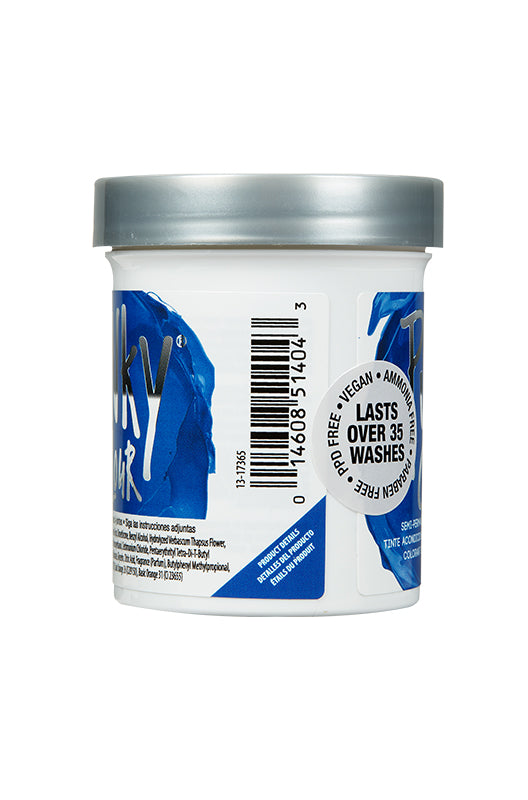 Punky Colour Atlantic Blue Hair Dye Back Label - Back view of Punky Colour Atlantic Blue hair dye jar with product details and barcode.