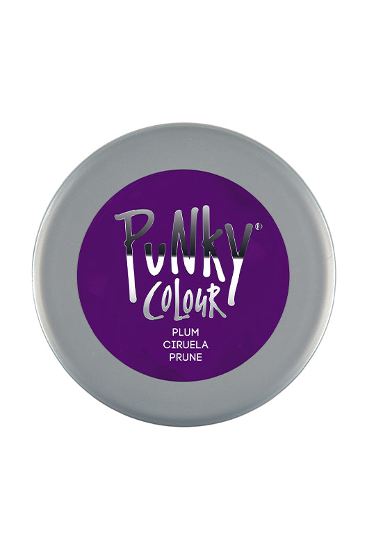 Punky Colour Plum Lid Close-up - Top-down view of Punky Colour Plum jar lid, featuring bold branding and deep purple product name.