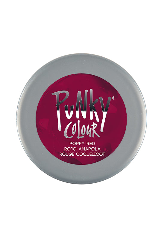 Punky Colour Poppy Red hair dye lid – A top view of the bright red semi-permanent dye, ideal for bold, long-lasting color.