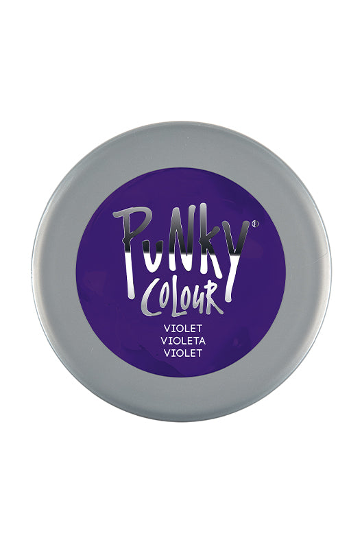 Punky Colour Violet hair dye lid view – Top view of the turquoise semi-permanent hair dye jar, highlighting product branding.