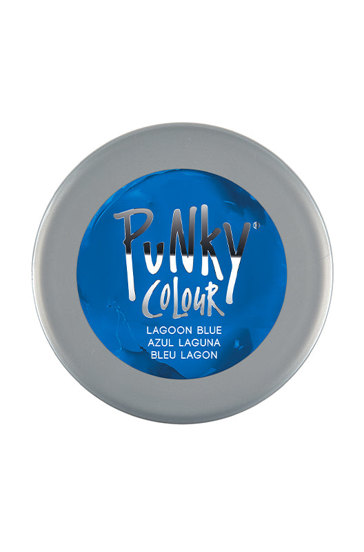 Punky Colour Lagoon Blue Lid - Close-up of the Punky Colour Lagoon Blue jar lid with bold branding and shade name.