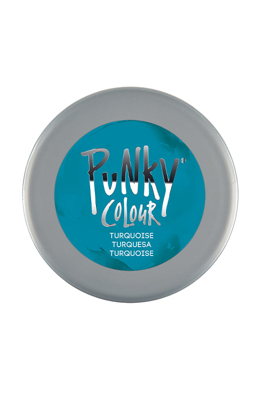 Punky Colour Turquoise hair dye lid view – Top view of the turquoise semi-permanent hair dye jar, highlighting product branding.