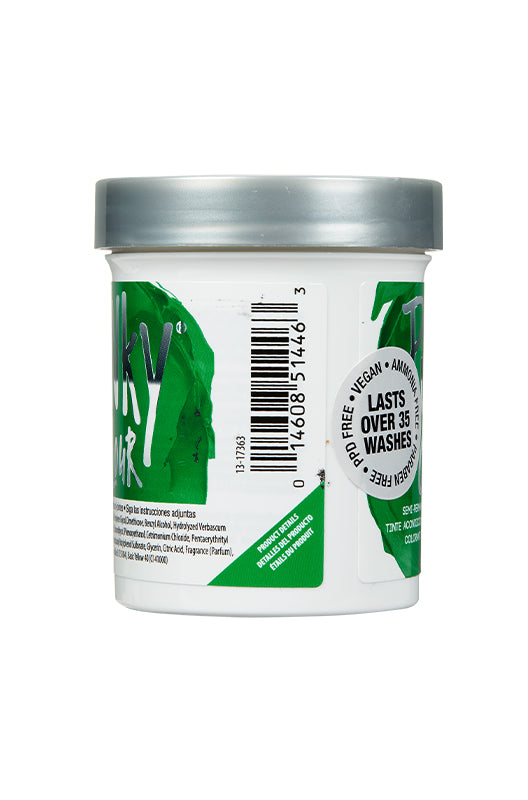 Punky Colour Apple Green Hair Dye Jar - Side view of the semi-permanent Apple Green hair dye jar, highlighting its vegan, long-lasting formula.