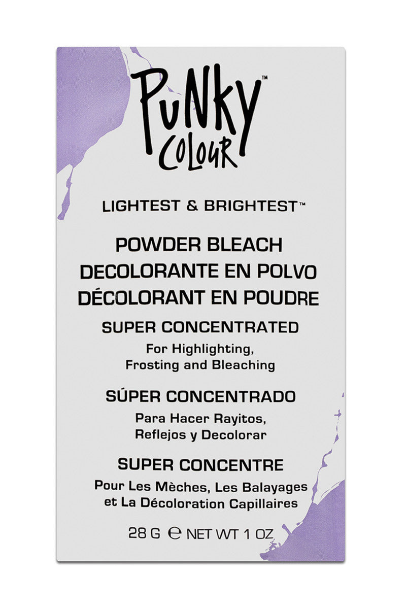 Punky Colour Powder Bleach box – A close-up of the concentrated powder bleach packaging, highlighting its lightening and highlighting benefits.