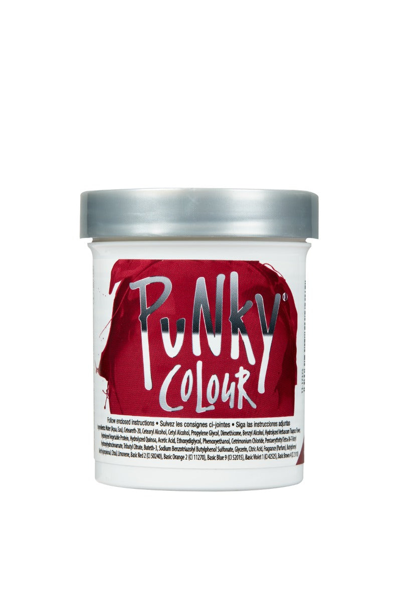 Punky Colour Red Wine hair dye front view – The front packaging of the bold red semi-permanent conditioning hair color.
