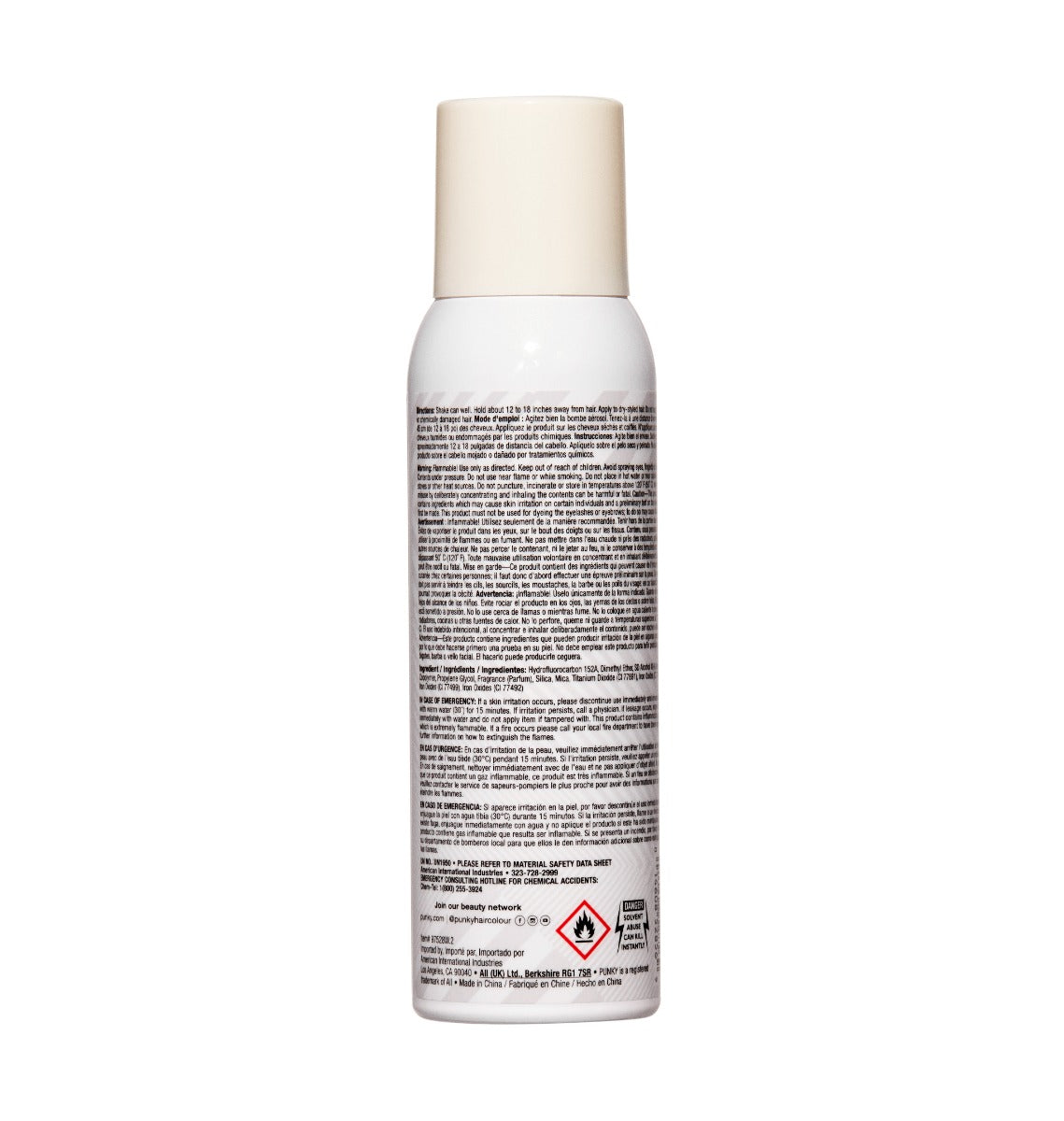 Punky Colour Siberian White Spray back view – The product’s back label showing usage instructions, safety warnings, and ingredients