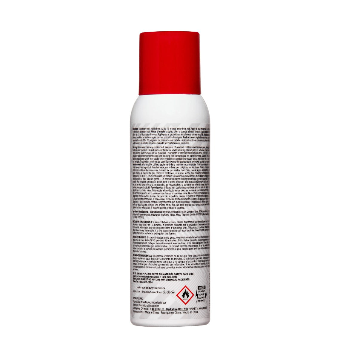 Punky Colour Cougar Red Spray back view – The product’s back label showing usage instructions, safety warnings, and ingredients