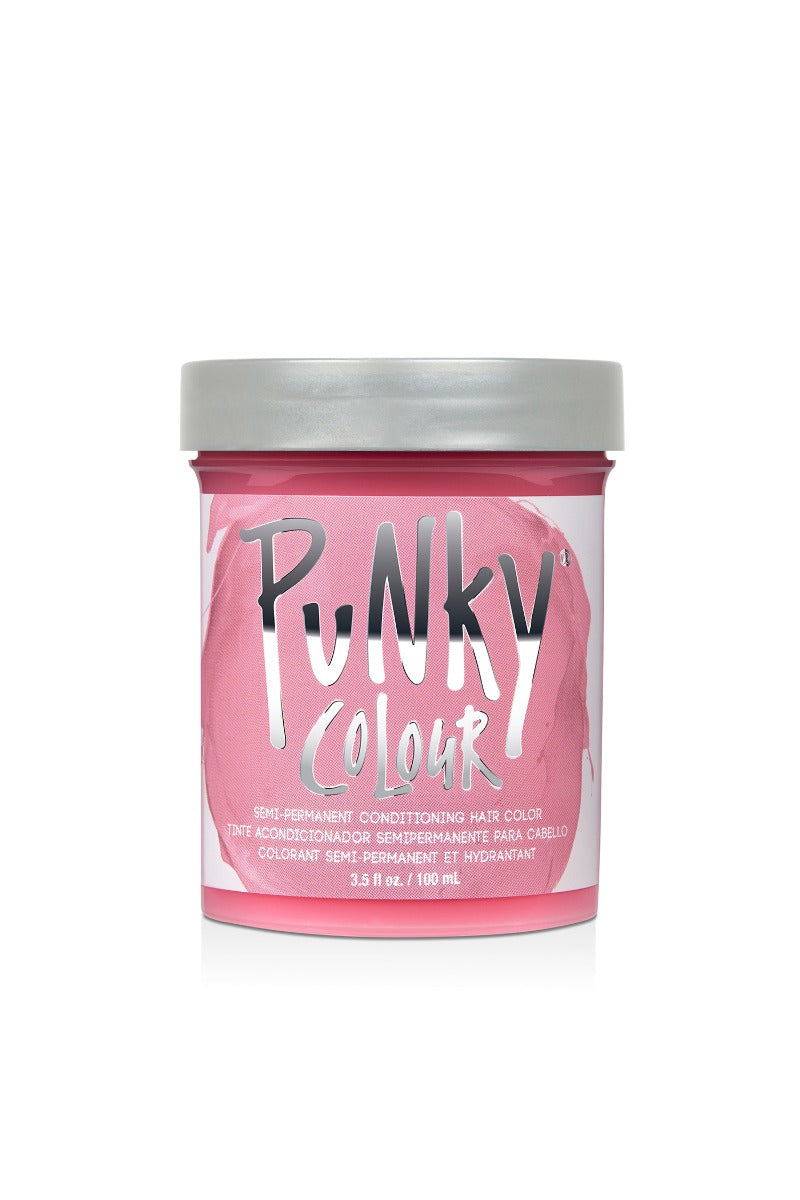 A clear 3.5 ounce tub of Punky Colour Semi Permanent Hair Color Kit Cotton Candy showing its light pink contents