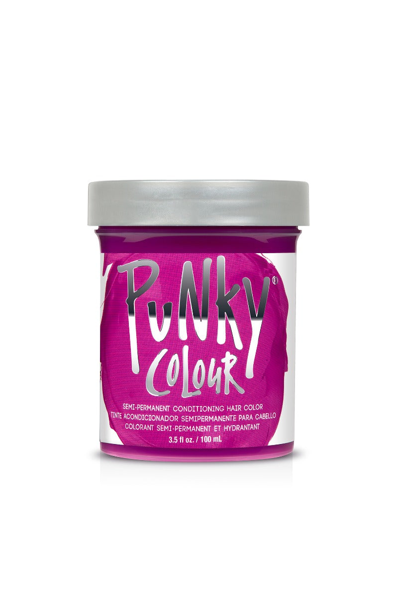 3.5 ounce jar of Punky Colour Semi Permanent Hair Color Kit Flamingo Pink with product name printed on pink label