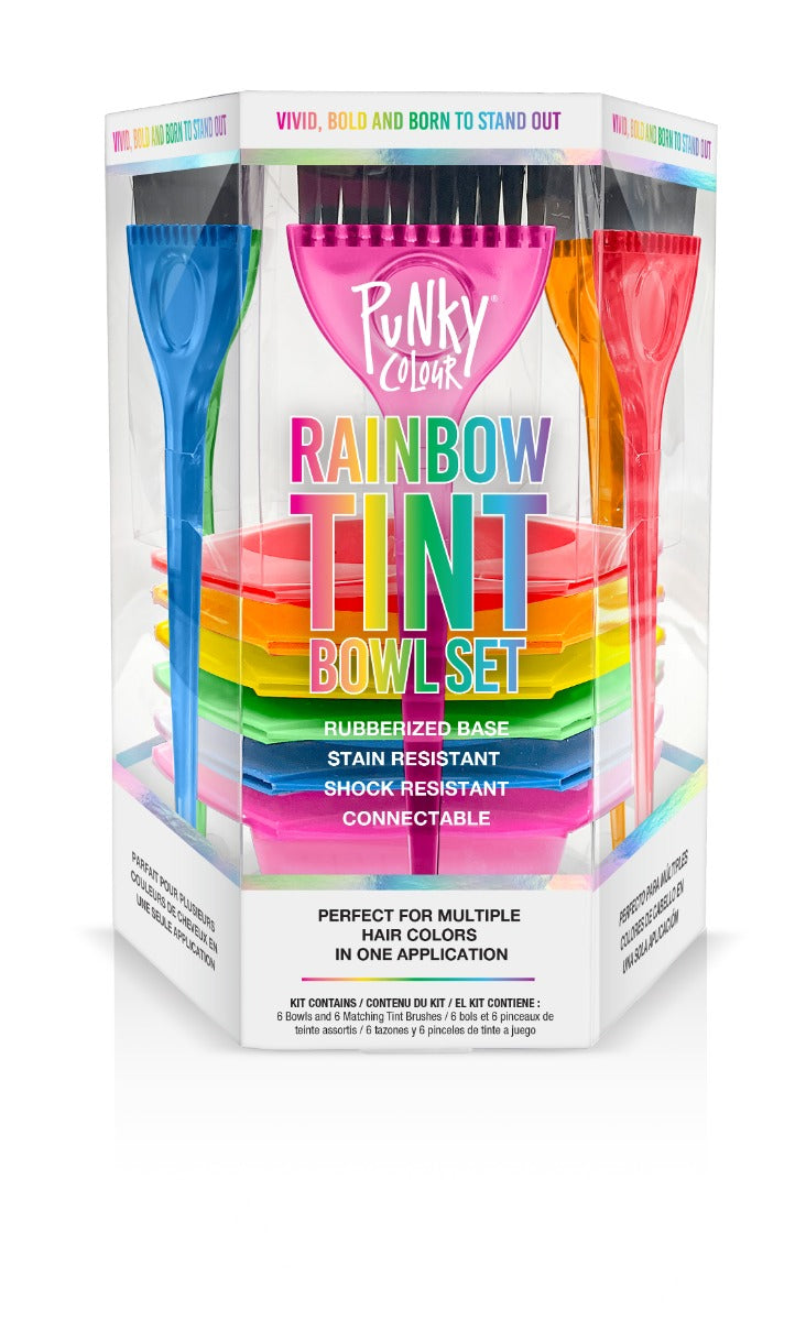 Punky Colour Rainbow Tint Bowl Set – Colorful hair dye mixing bowls with brushes for multi-color applications.