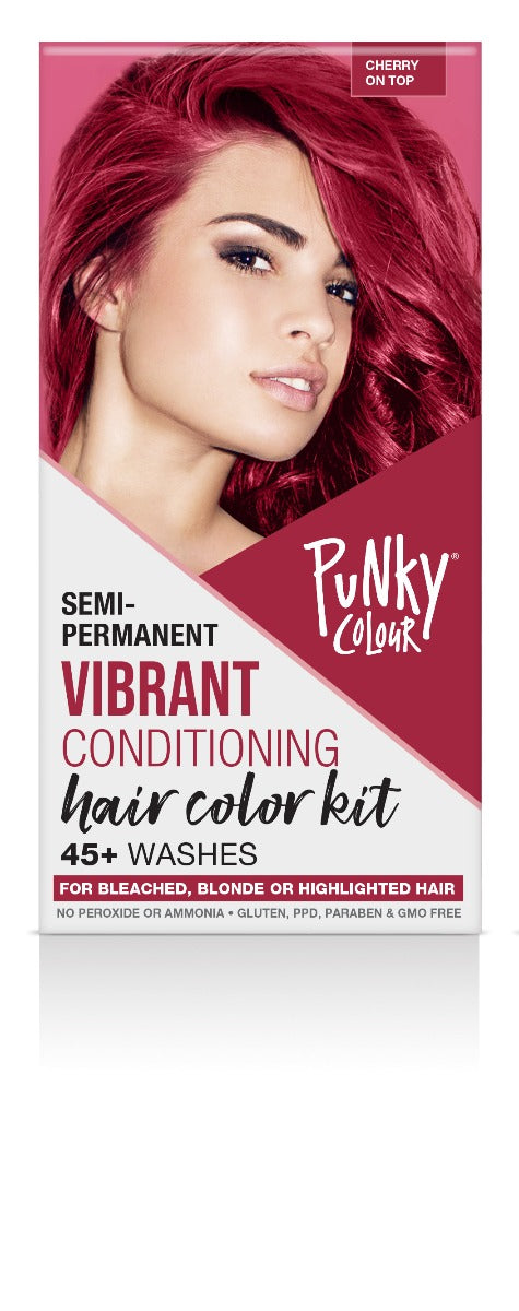 Punky Colour Semi-Permanent Hair Color Kit Cherry on Top retail box front side featuring red-haired model