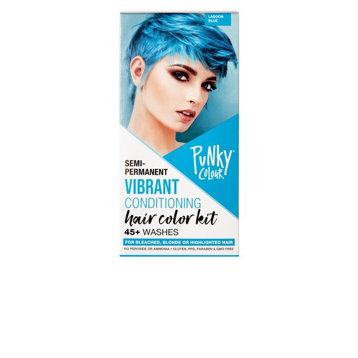 Punky Colour Lagoon Blue Hair Dye Kit – Semi-permanent vibrant blue hair color kit for bleached, blonde, or highlighted hair.