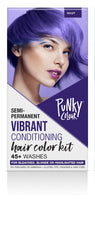 Front view of Punky Colour Semi Permanent Hair Color Kit Violet retail box featuring model with violet hair & product details