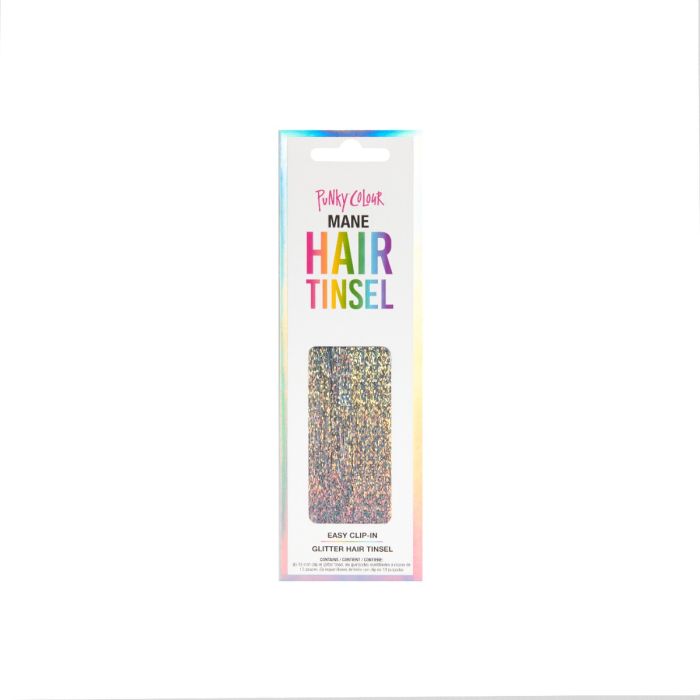 Punky Colour Mane Hair Tinsel in Silver Packaging - Clip-in glitter hair tinsel in dazzling silver for a sparkling hair look.